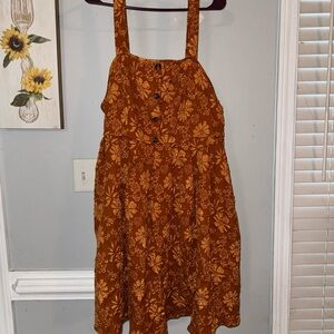 SHEIN Orange Fall Floral Midi Dress